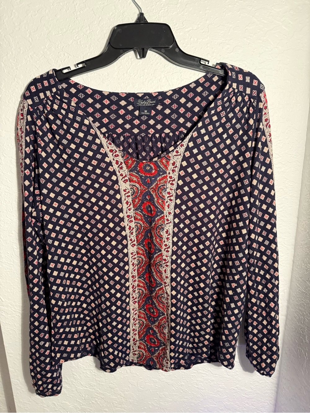 Lucky Brand Navy with Red & Cream Print Long-Sleeve Tunic